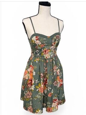 Band of the Free Floral Mini Dress Sage Green Bustier Smocked Back